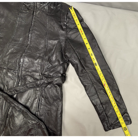 Navarre Leather Company Patchwork Piecework Coat Jacket Womens L Black Belted - Picture 11 of 16